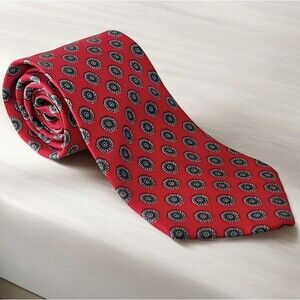 VTG 417 By Van Heusen Red Grey Geometric Pattern Mens Necktie Handmade Silk